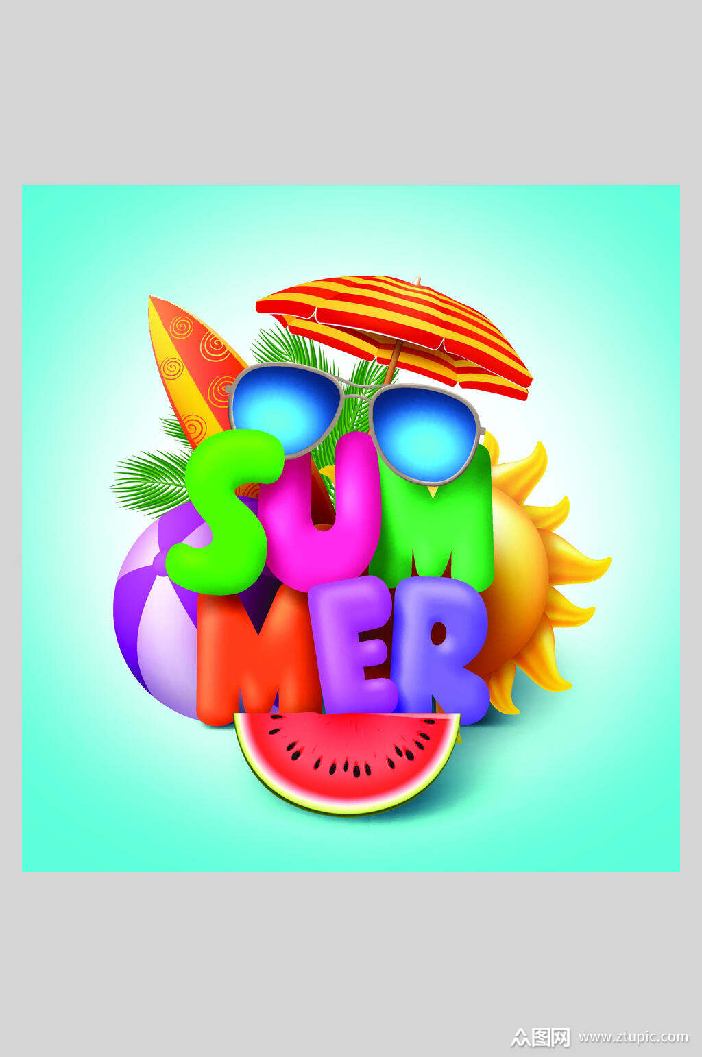 缤纷夏日插画素材设计