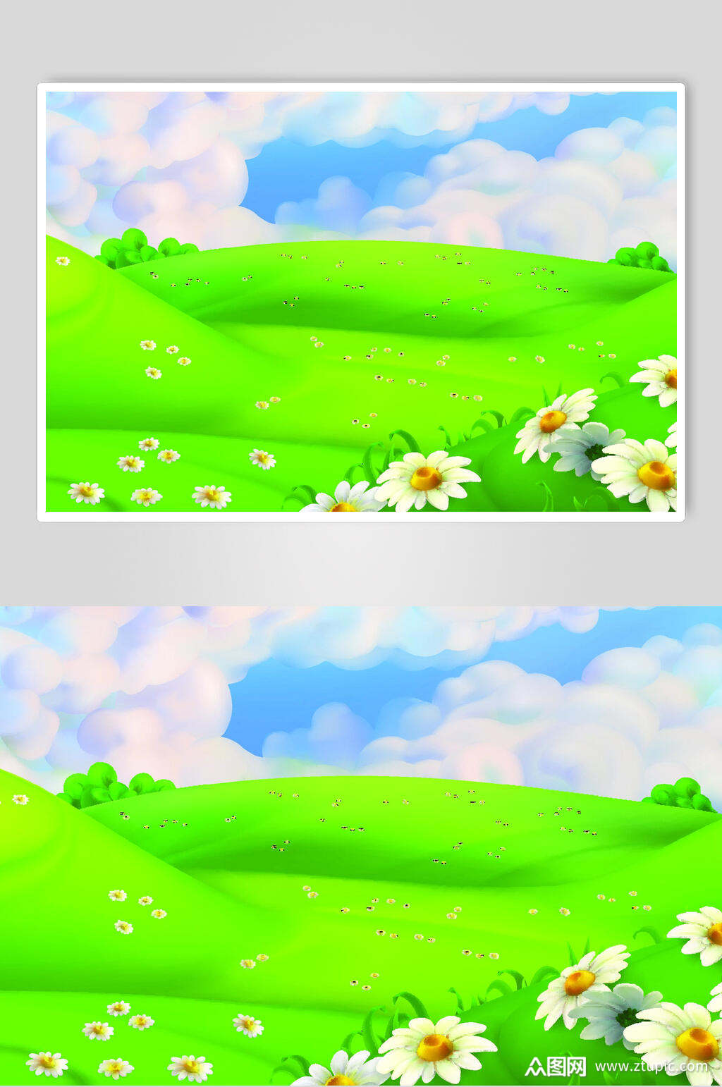 清新舒畅绿色草地插画设计素材