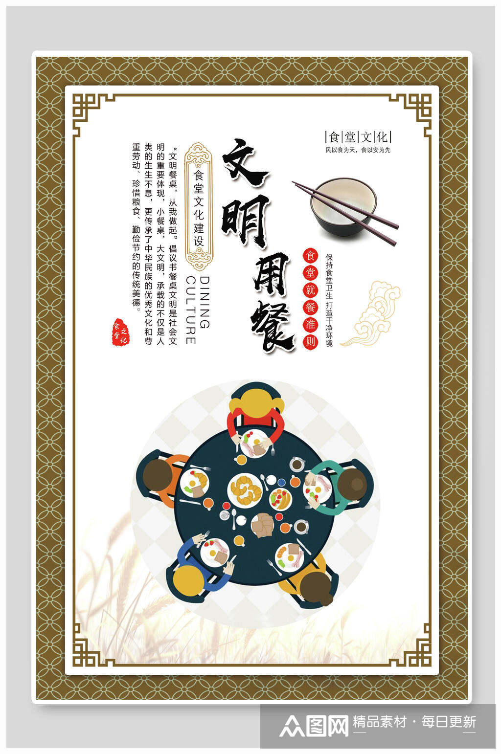 卡通文明用餐食堂餐饮文化宣传标语海报