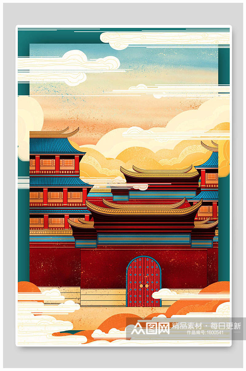 中国风古建筑寺庙插画素材素材