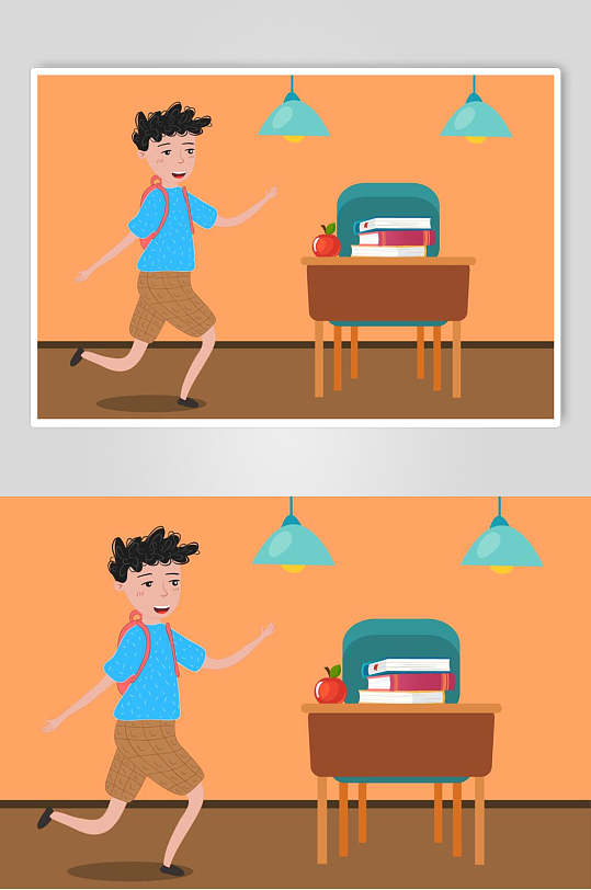 奔跑小男孩卡通儿童校园插画