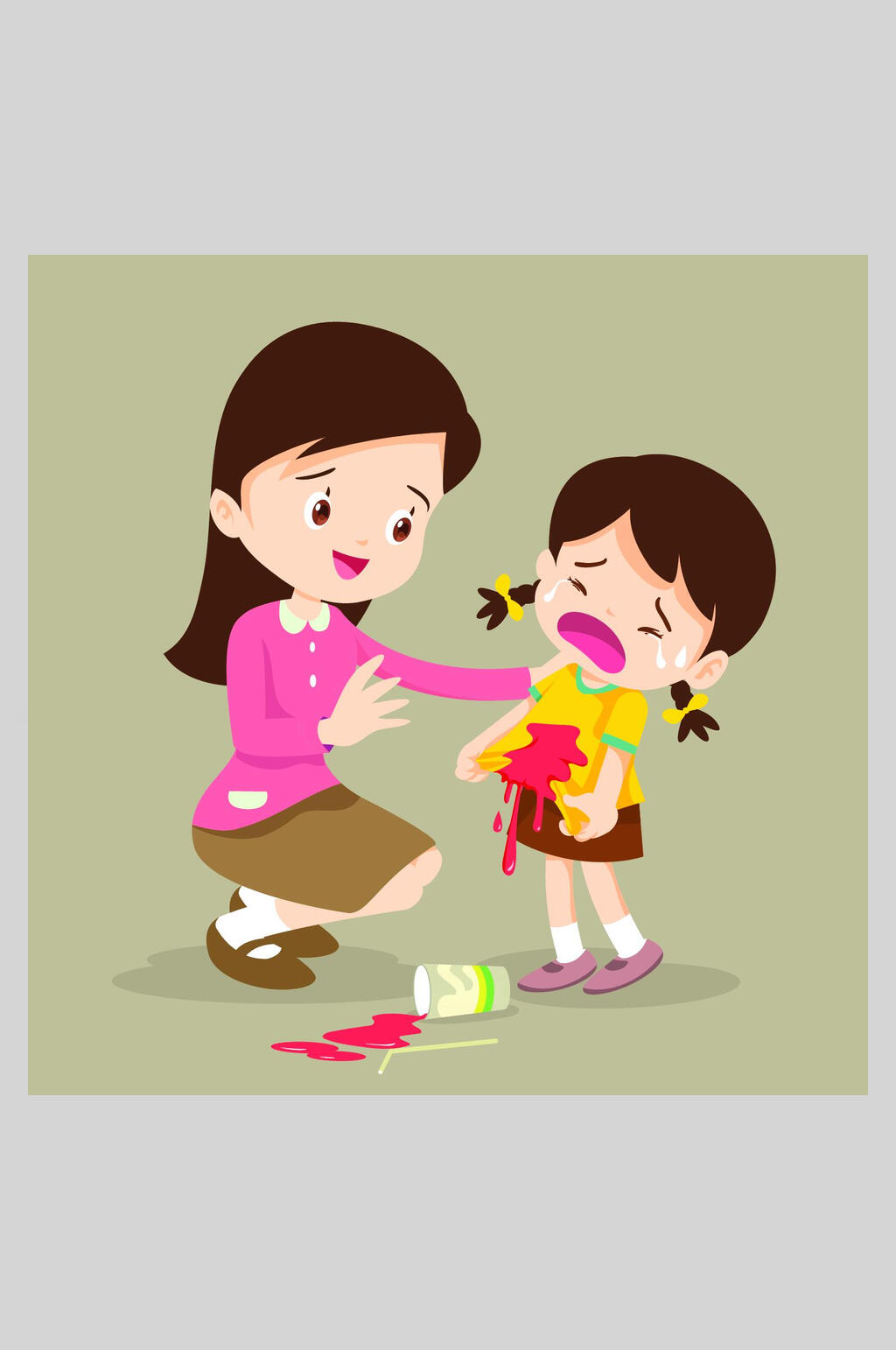 扁平化女孩哭泣插画素材设计素材