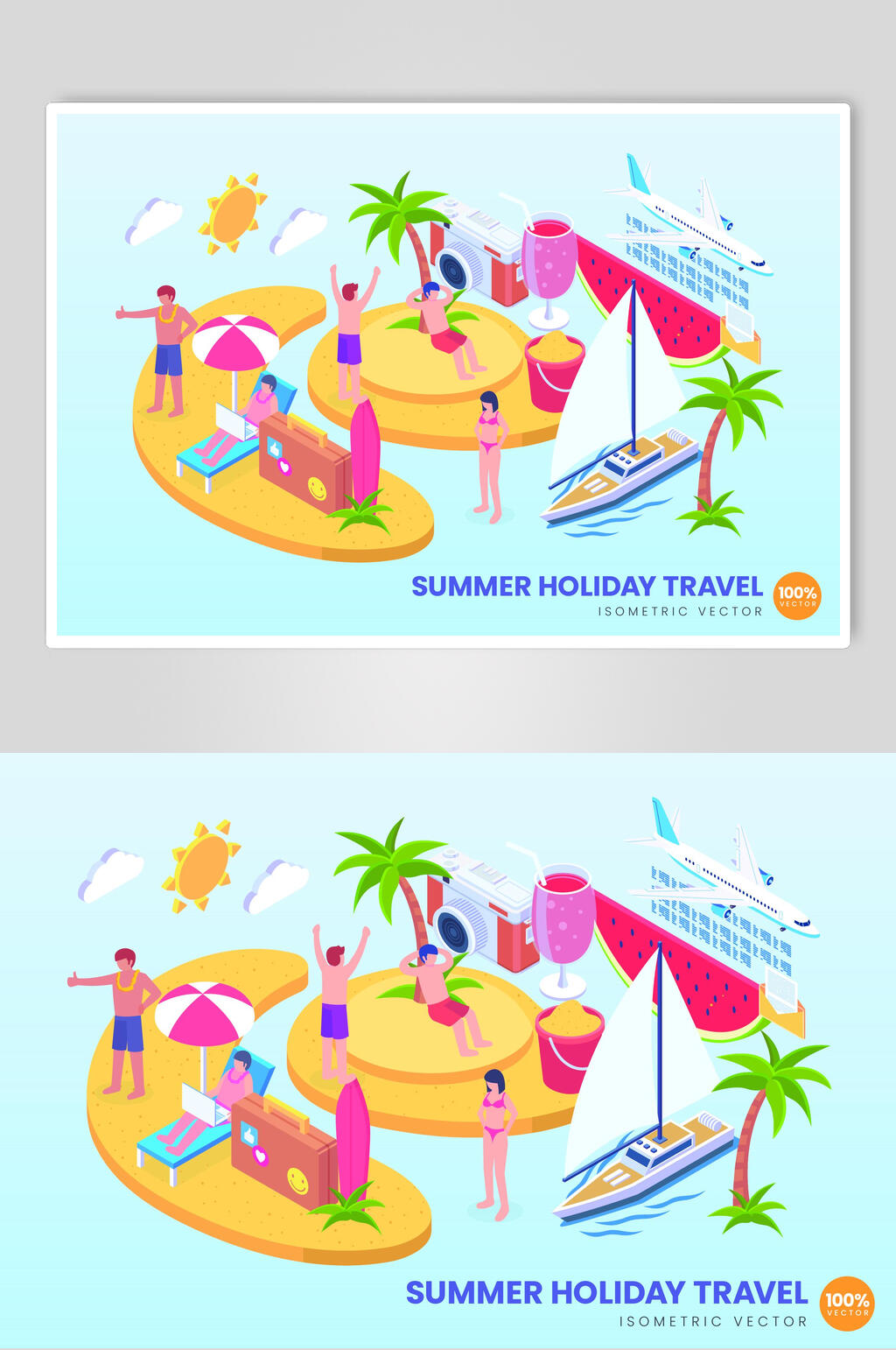 夏日假期海岛旅游插画素材设计素材