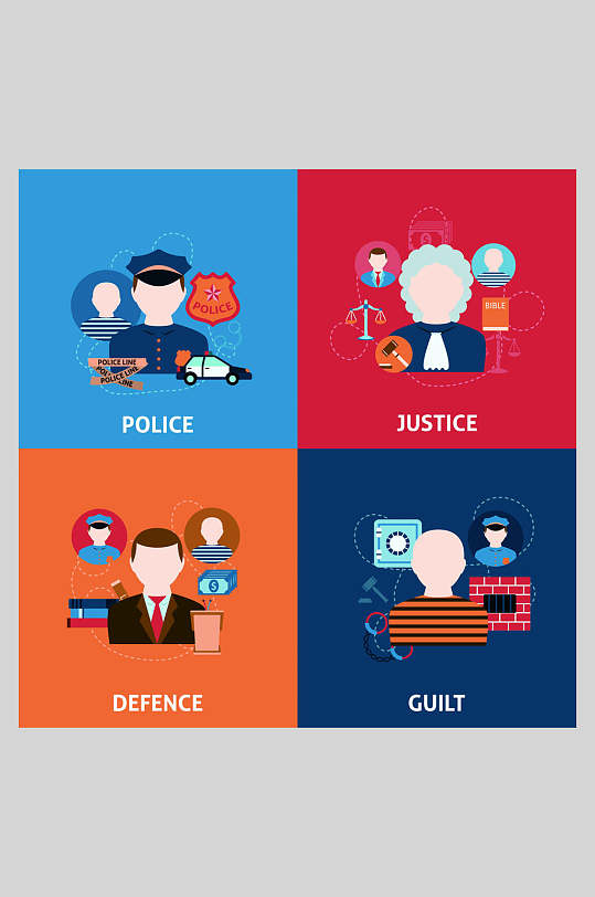 扁平化警察律师工作人员插画素材设计