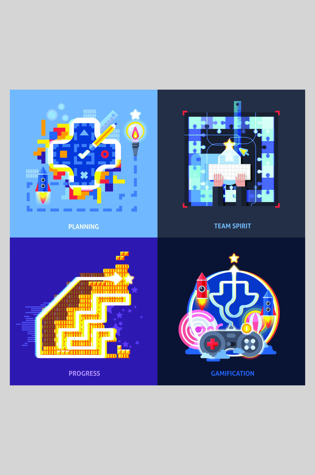 扁平化商业VR虚拟游戏插画素材素材