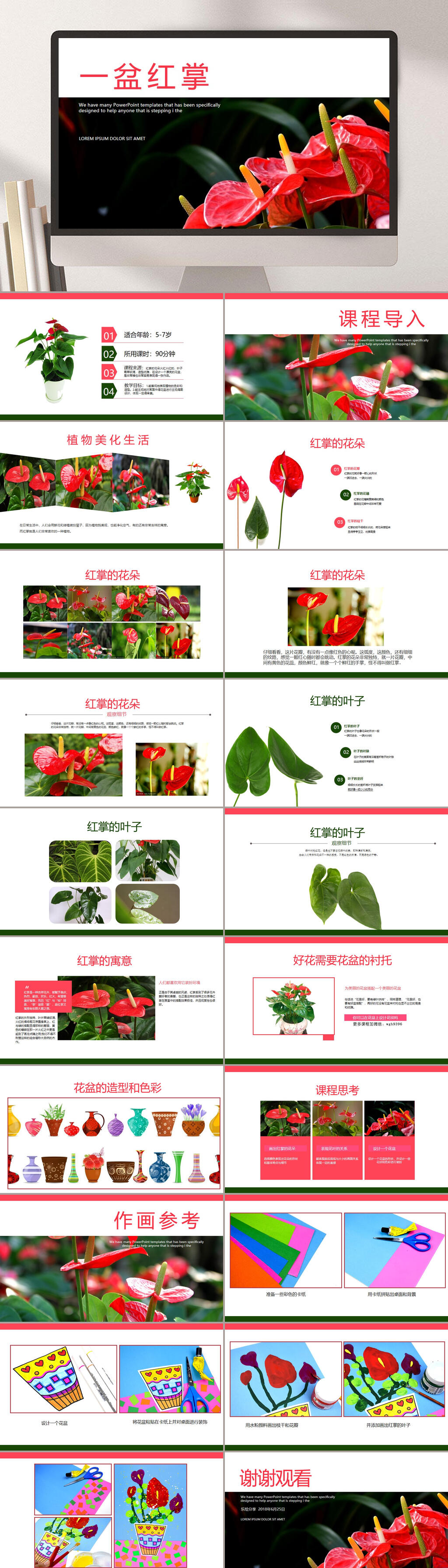 7岁手工之一盆红掌PPT模板素材