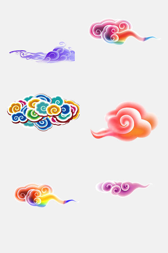 中式传统彩色祥云免抠元素