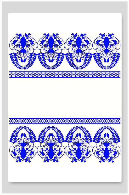 对称蓝白矢量青花瓷中式花纹素材