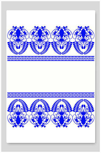 对称蓝白矢量青花瓷中式花纹素材