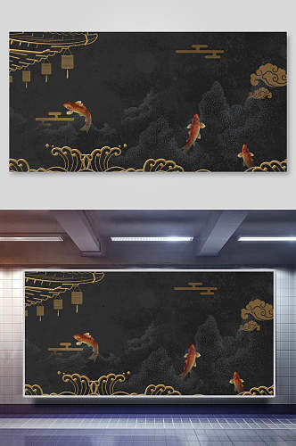 鲤鱼中式传统花纹背景素材