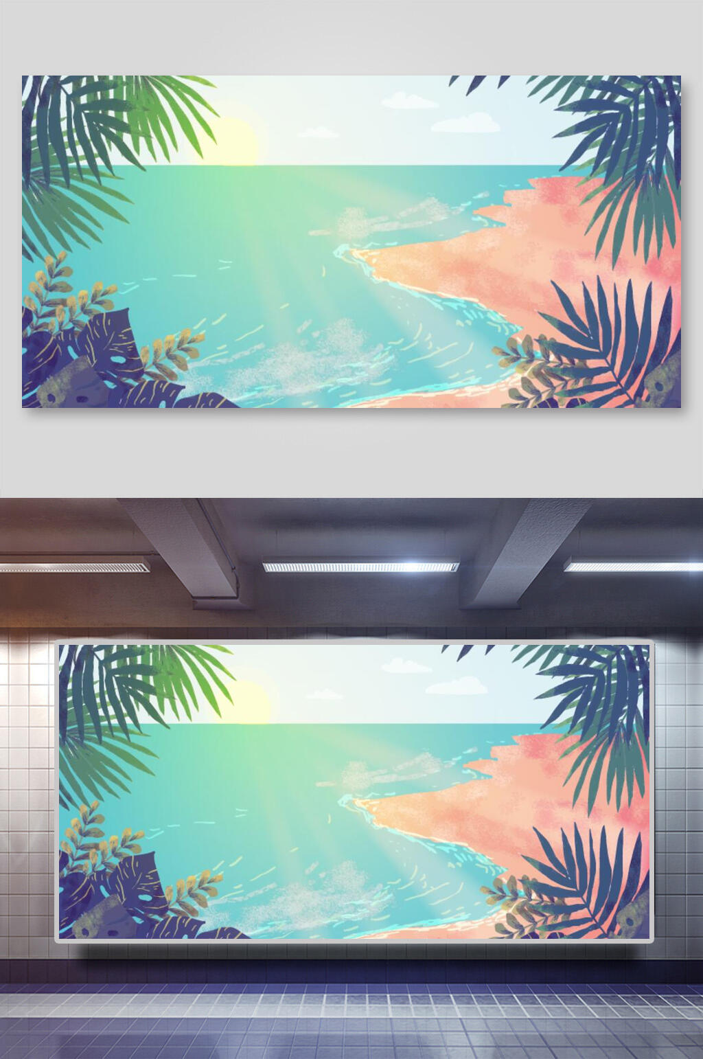矢量夏季植物海洋背景素材素材