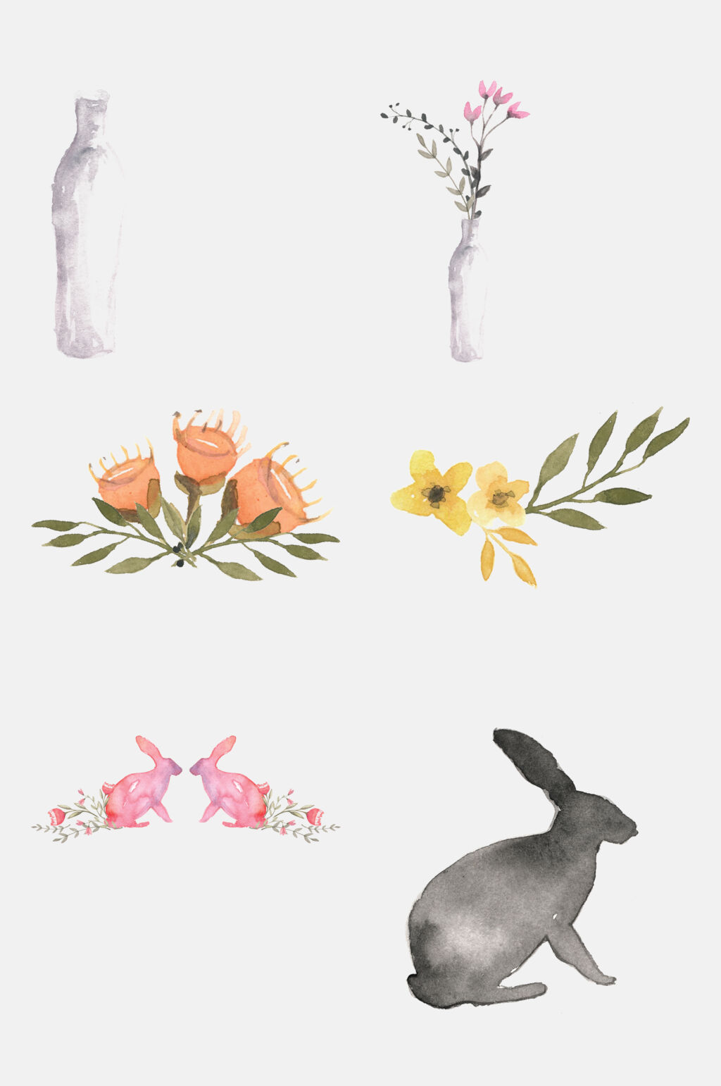 森林麋鹿花朵水彩元素素材素材