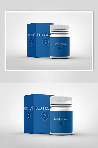 保健药品瓶体标签包装经典蓝白样机效果图