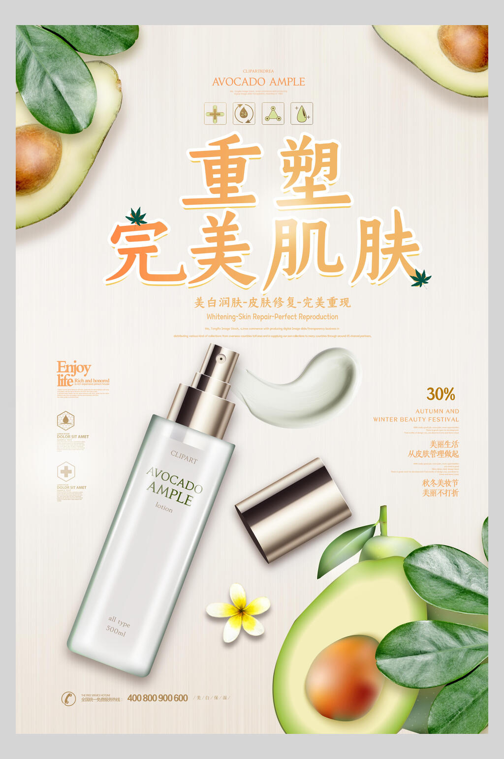 牛油果完美护肤化妆品护肤品促销海报素材