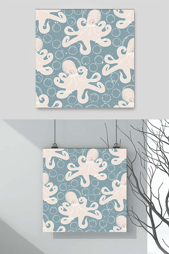 手绘插画动物章鱼海洋背景海报素材