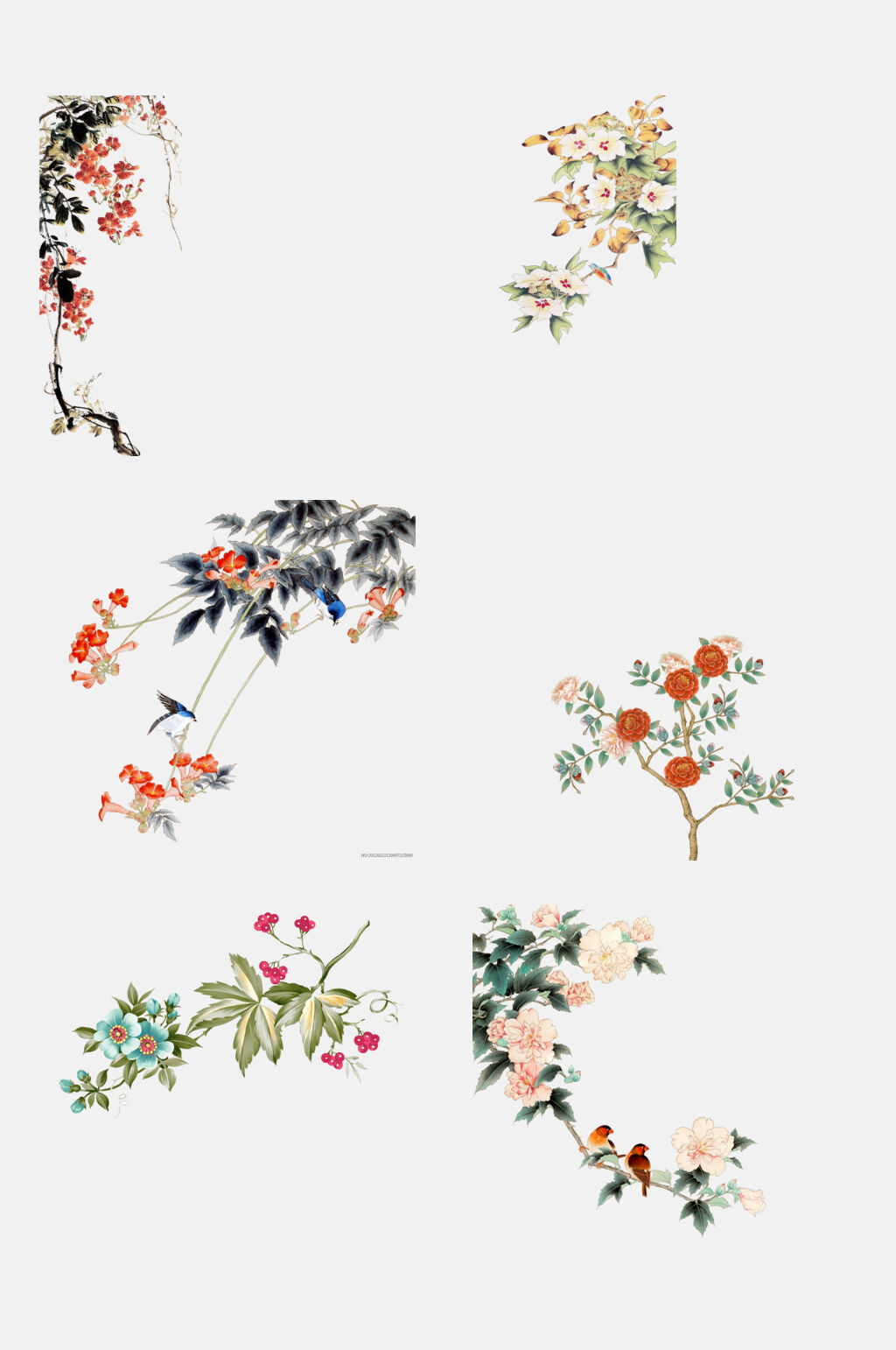 手绘画中式花鸟免抠元素素材