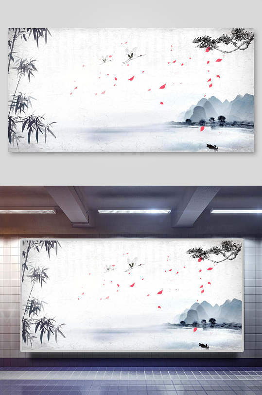 中国风景意境水墨画古风背景素材