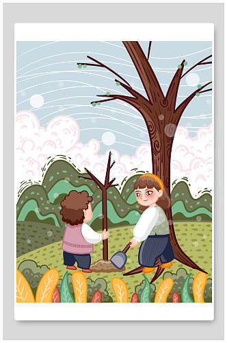 卡通可爱植树节海报