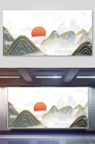 山水水墨中国风背景海报