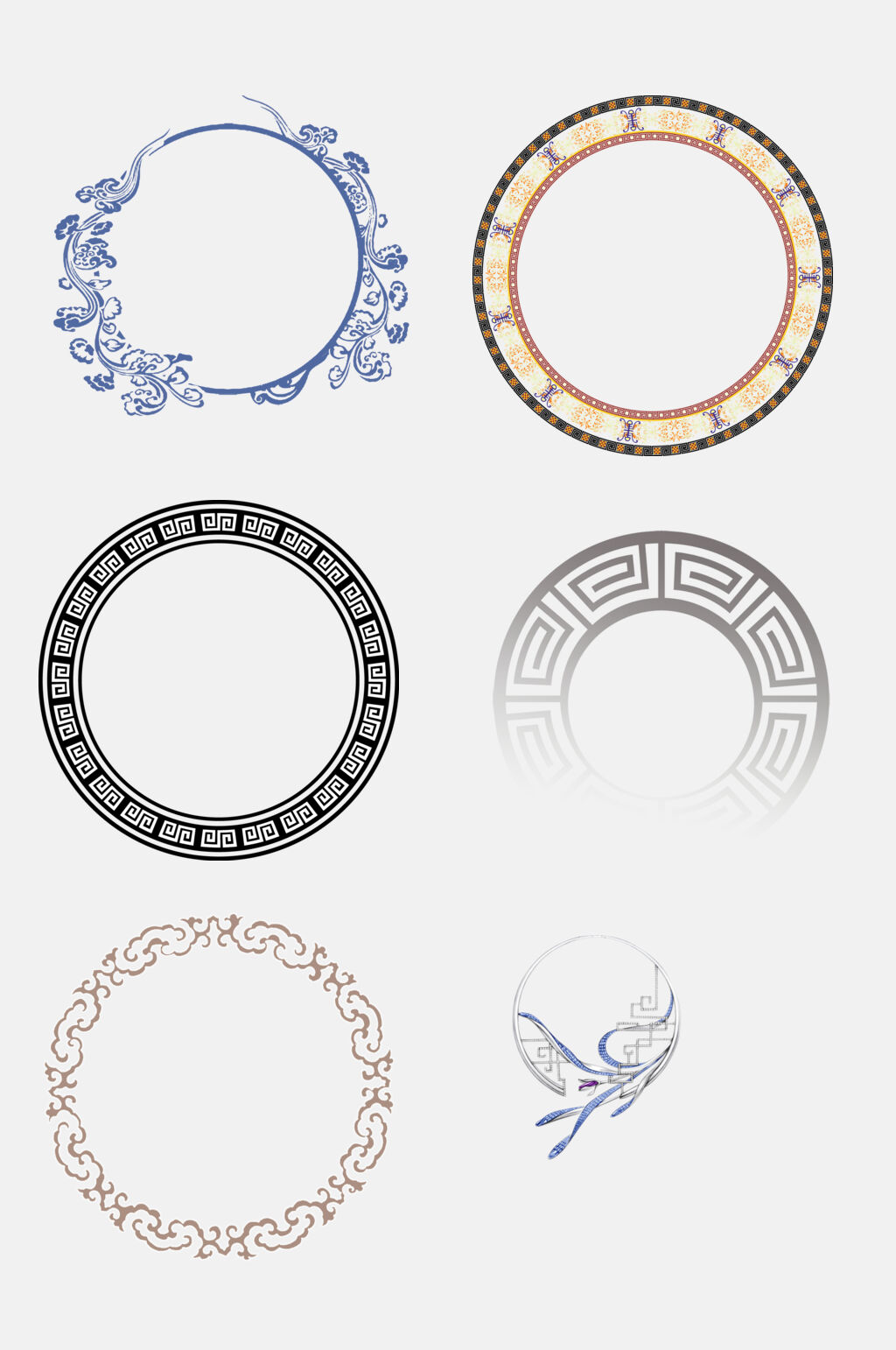 中国风传统民族吉祥花纹圆形图案免抠png元素