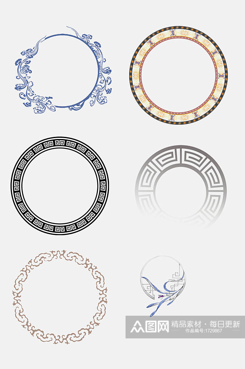 中国风传统民族吉祥花纹圆形图案免抠png元素素材