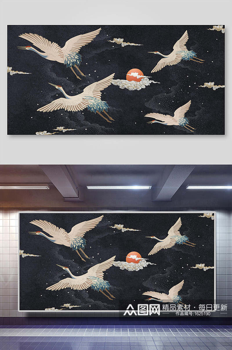 中国风仙鹤背景海报素材