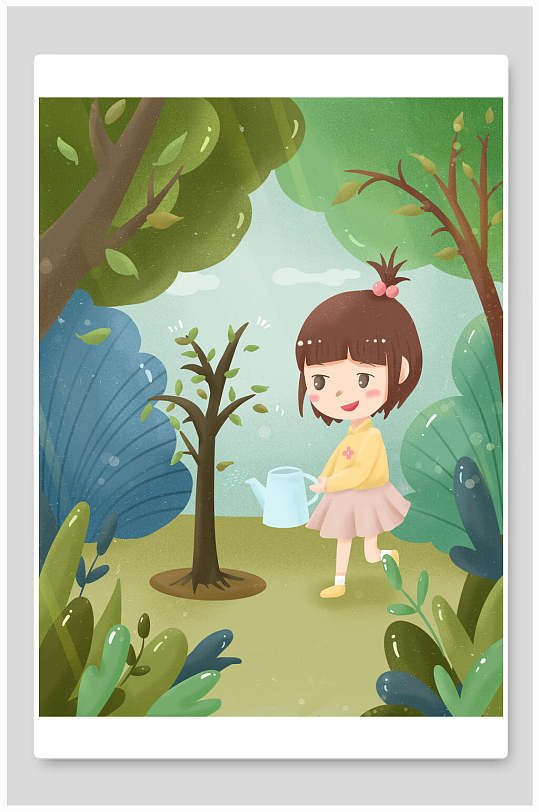 国潮卡通植树节海报