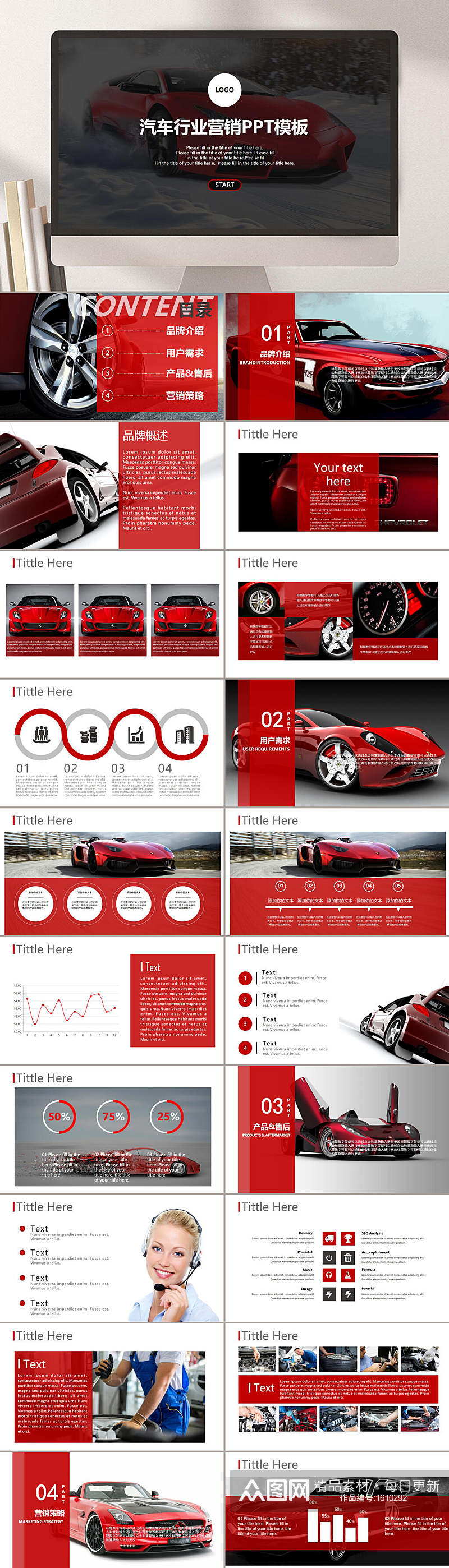 红色大气汽车行业营销PPT模板素材