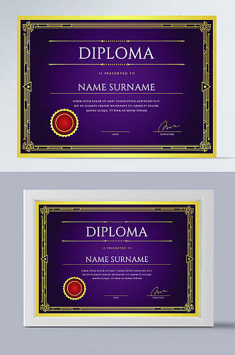 紫色高端学位毕业文凭横版矢量证书