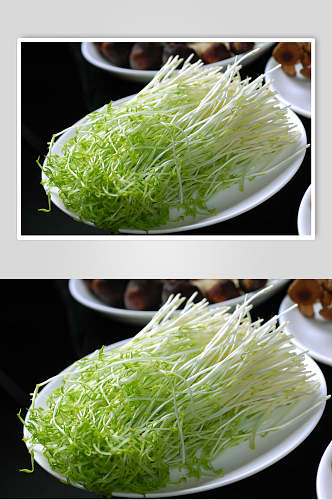 黄绿成簇海鲜汤锅类豆苗摄影图