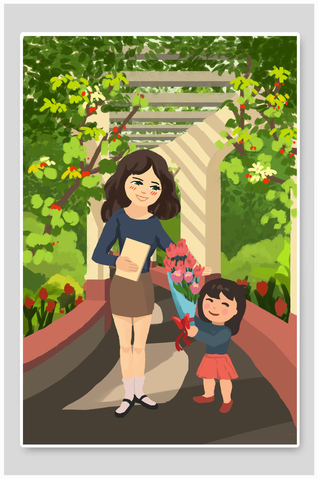 清新献花教师节海报素材
