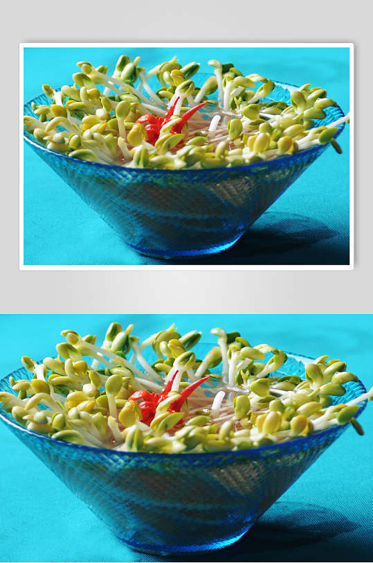 玻璃碗装嫩豆芽新鲜蔬菜图片