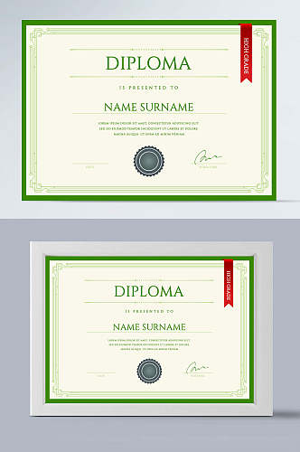 绿色学位毕业文凭横版矢量证书