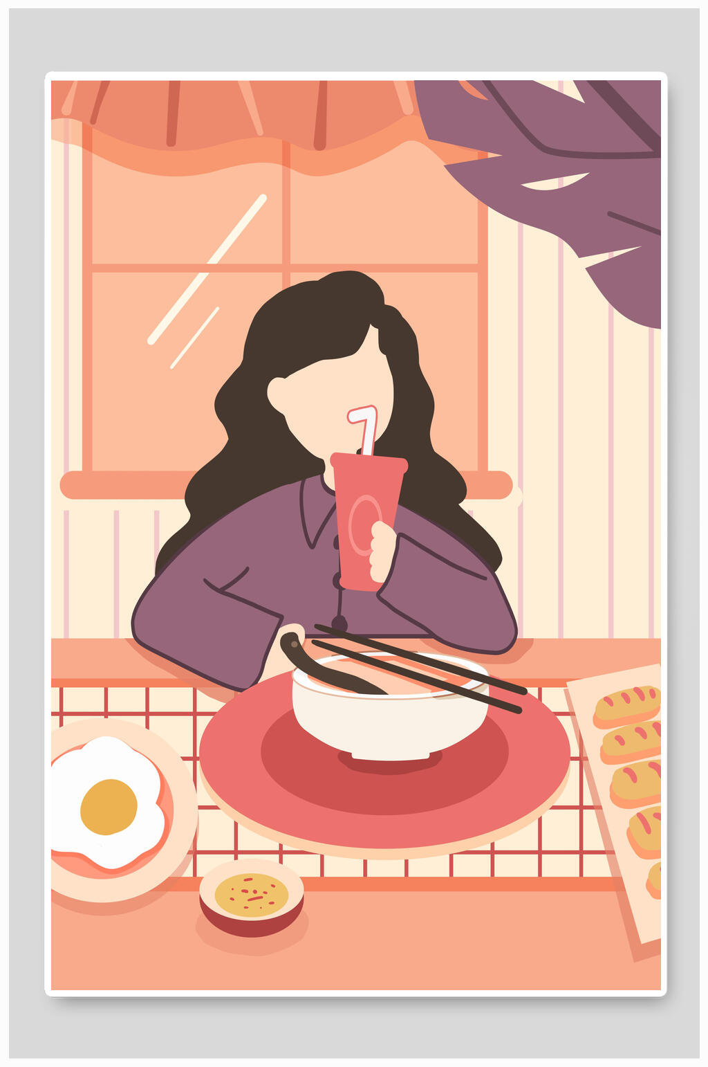吃饭生活场景人物插画素材素材