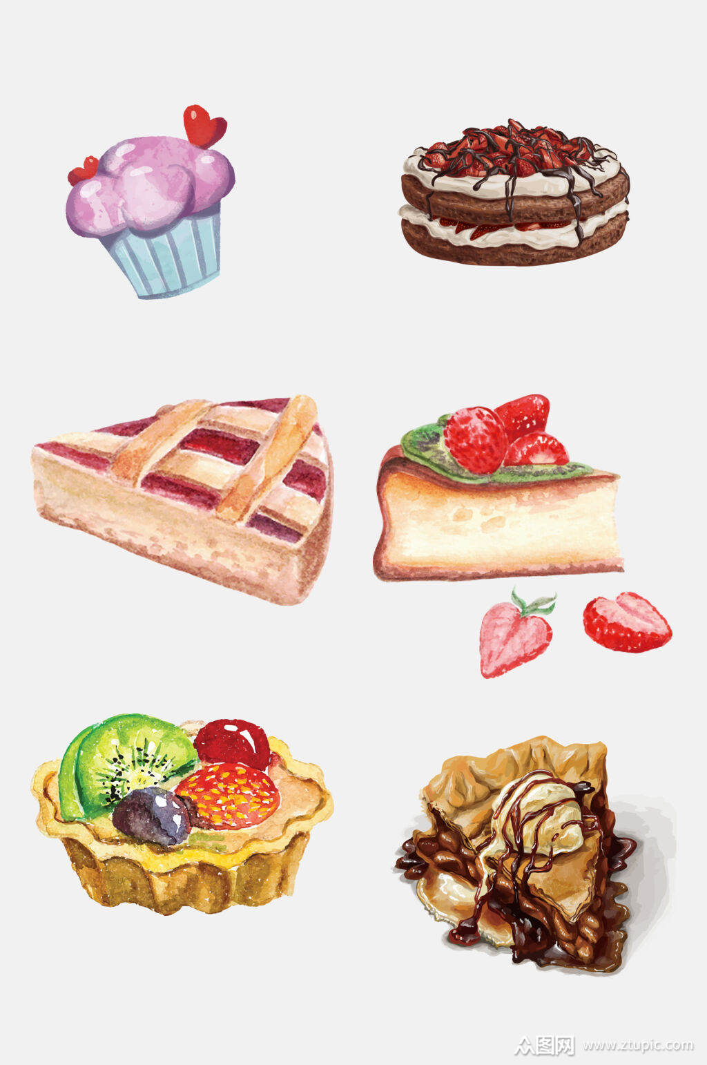 烘焙手绘生日蛋糕免抠元素素材