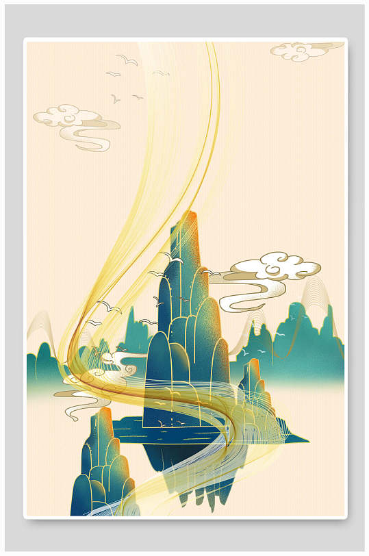 绿色山川中国风背景海报