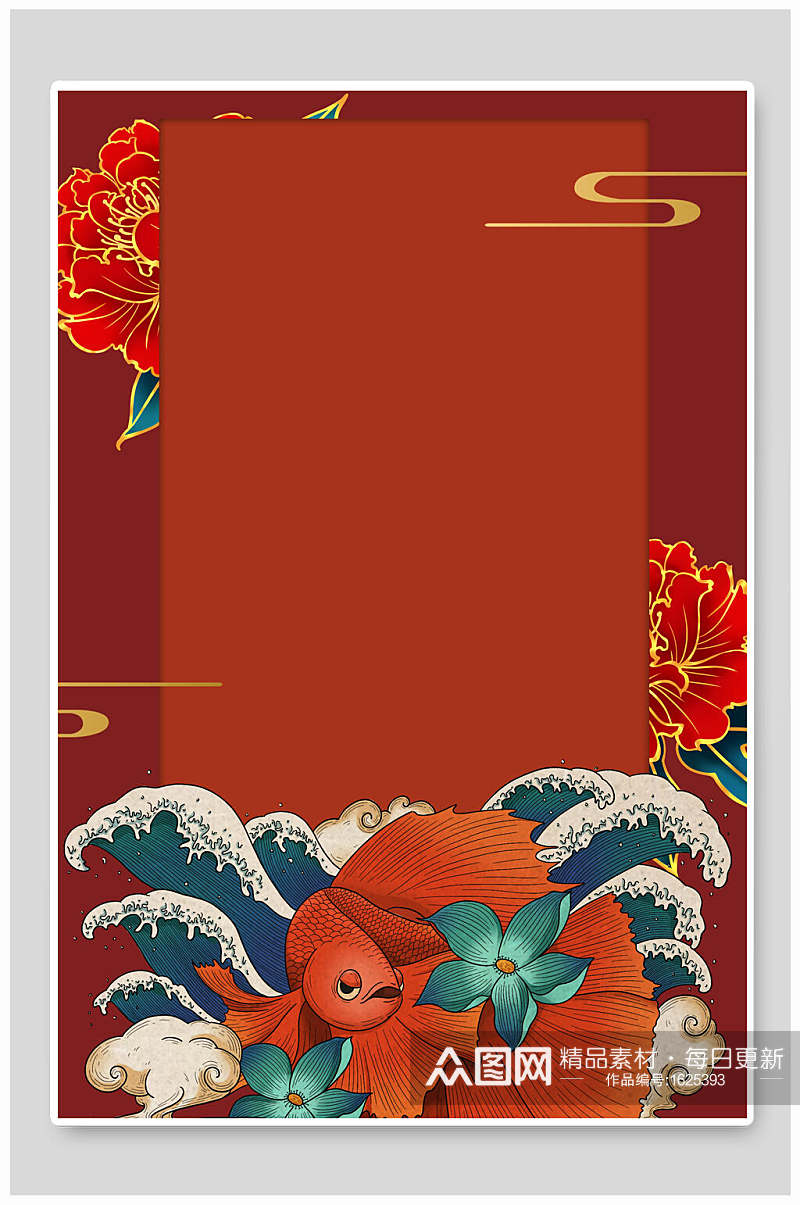 红金中式国潮风鲤鱼背景素材素材