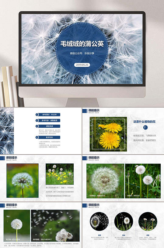 9968岁手工装饰画毛绒绒的蒲公英ppt模板