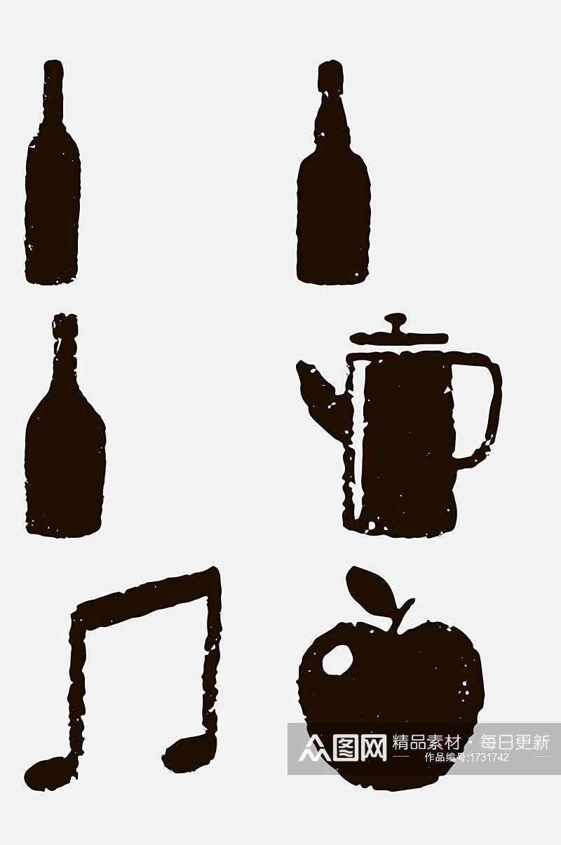 手绘开水壶音乐符号啤酒瓶免抠素材素材