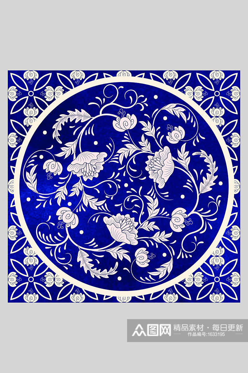 圆形青花瓷底纹插画素材素材