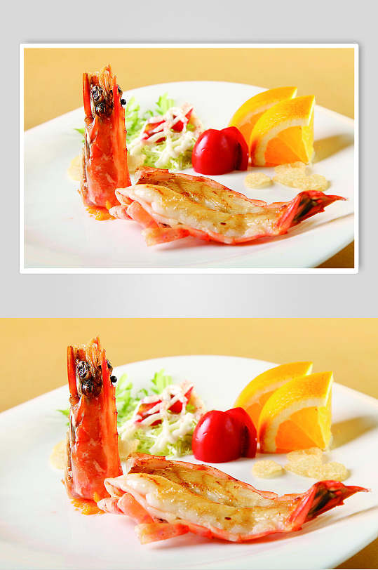 日式铁板烧北海大虾餐饮高清图片