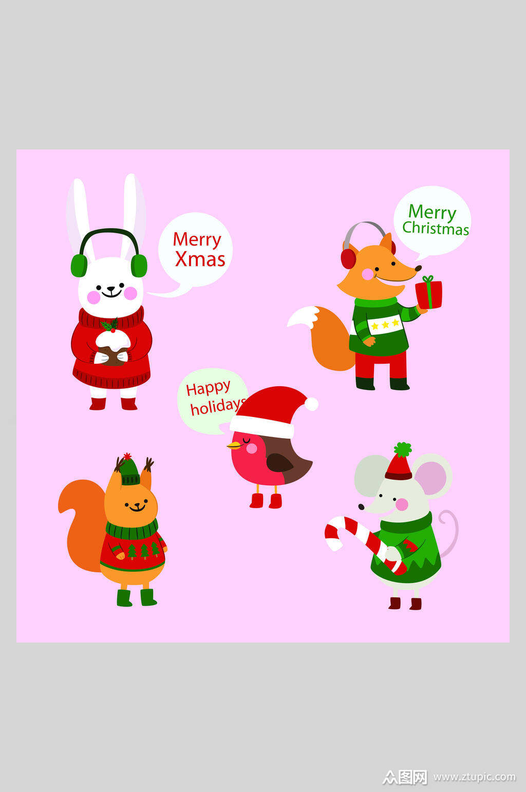 圣诞节动物插画素材素材