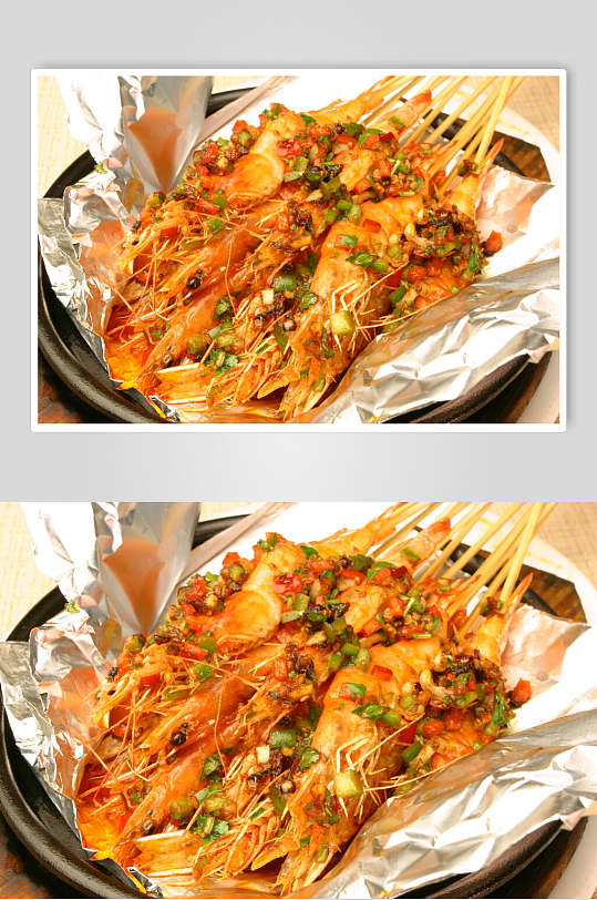 铁板串串虾美食高清摄影图片