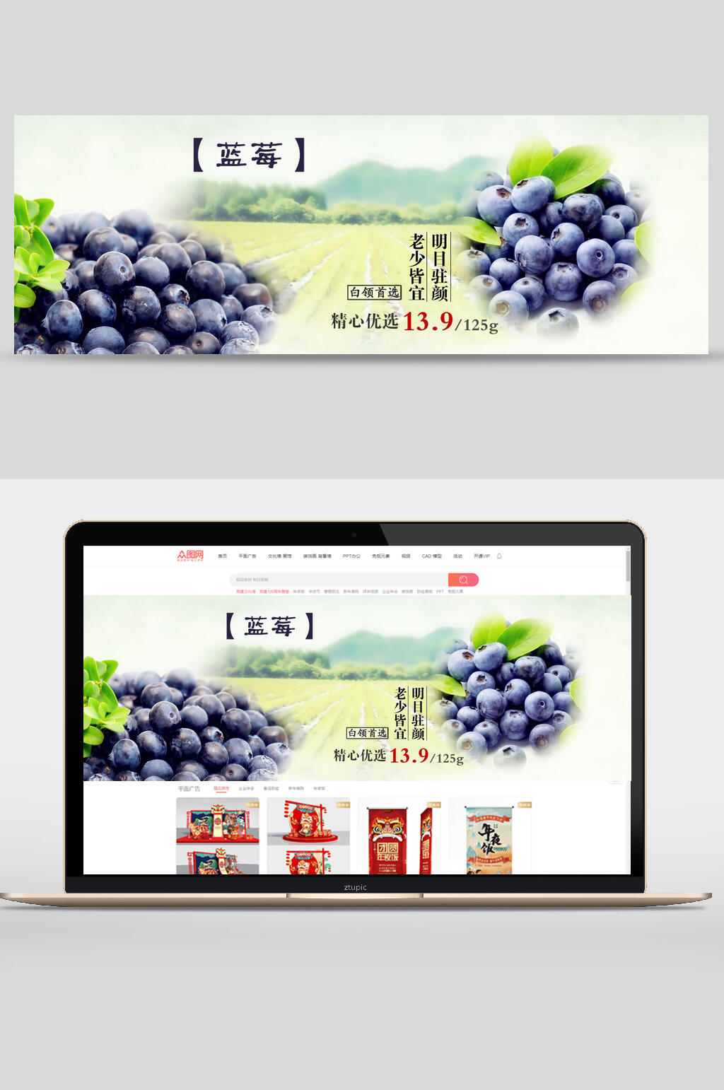 蓝莓食物美食banner设计
