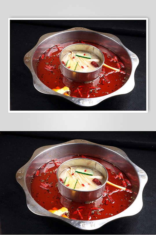 锅底珍汤子母锅美食摄影图片