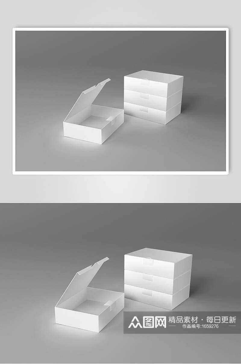 白色叠放盒子包装样机效果图素材