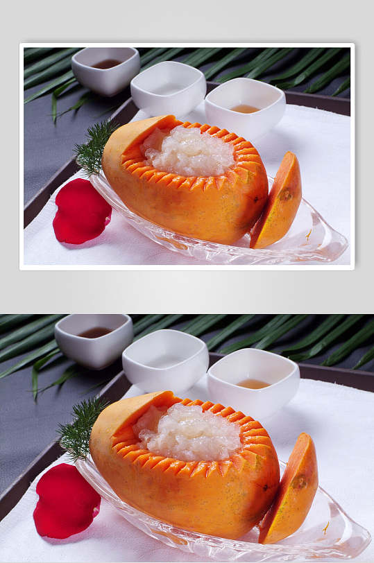 热菜原汁木瓜炖雪蛤美食高清图片