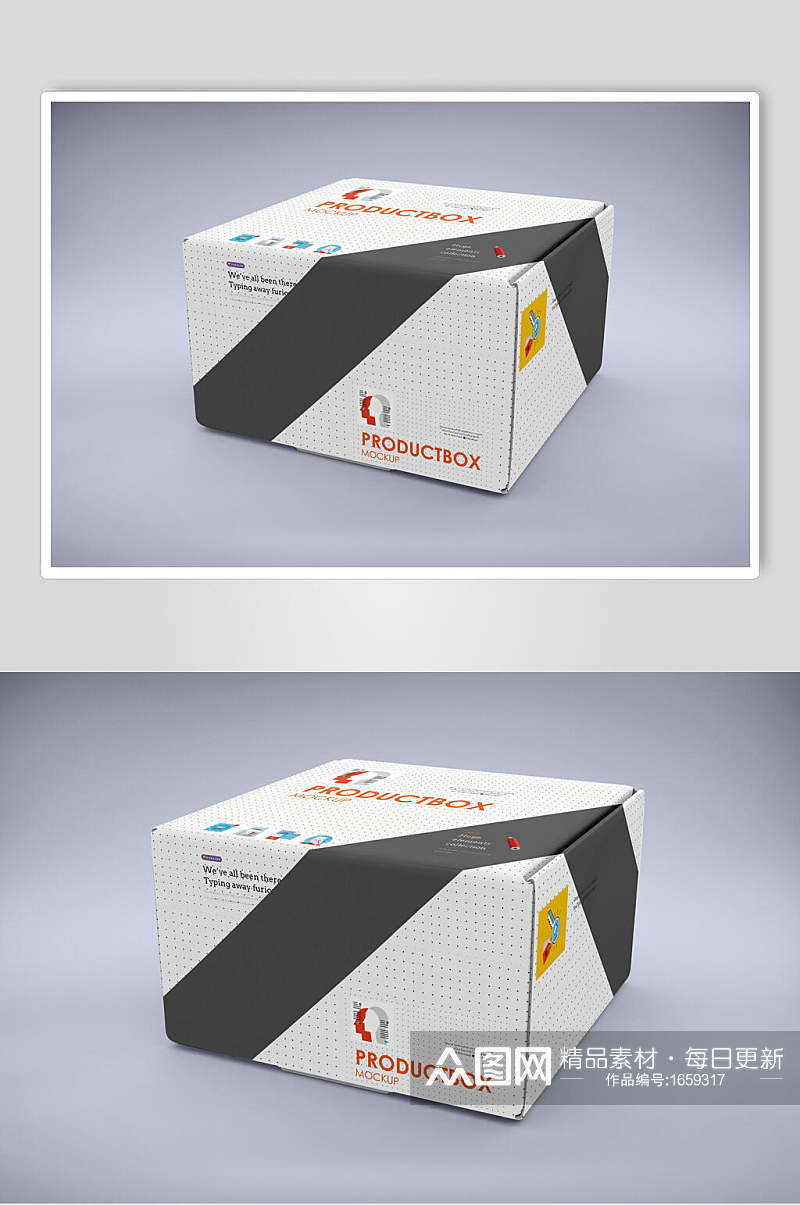 彩色纸箱盒子样机效果图素材