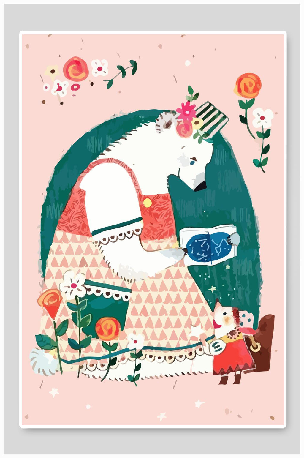 粉红温暖动物插画设计素材