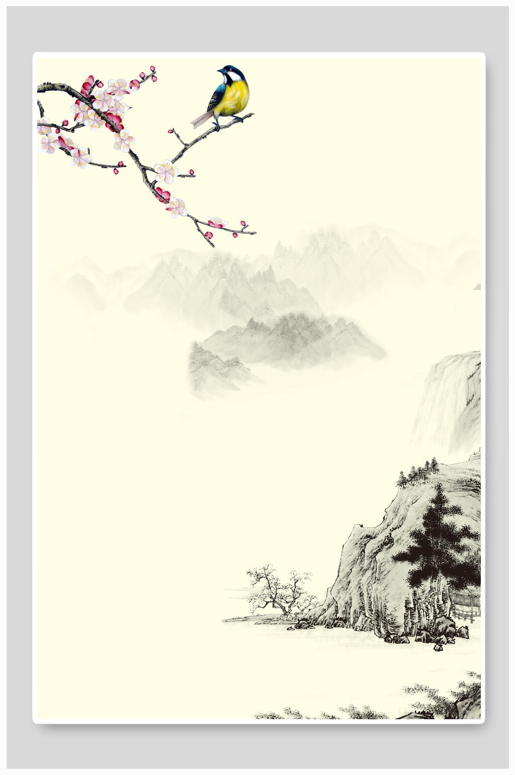 梅花喜鹊水墨中国风背景素材